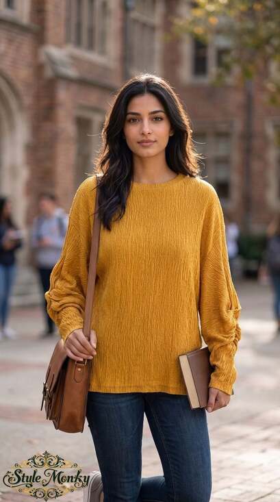 Zara Tops - Zara Mustard Yellow Crinkled Twist Sleeve Top Size S